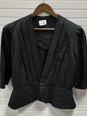 Vintage In Cinq Solid Black Open Front Blazer Suit Jacket 80s 90s Sz 16 Made USA